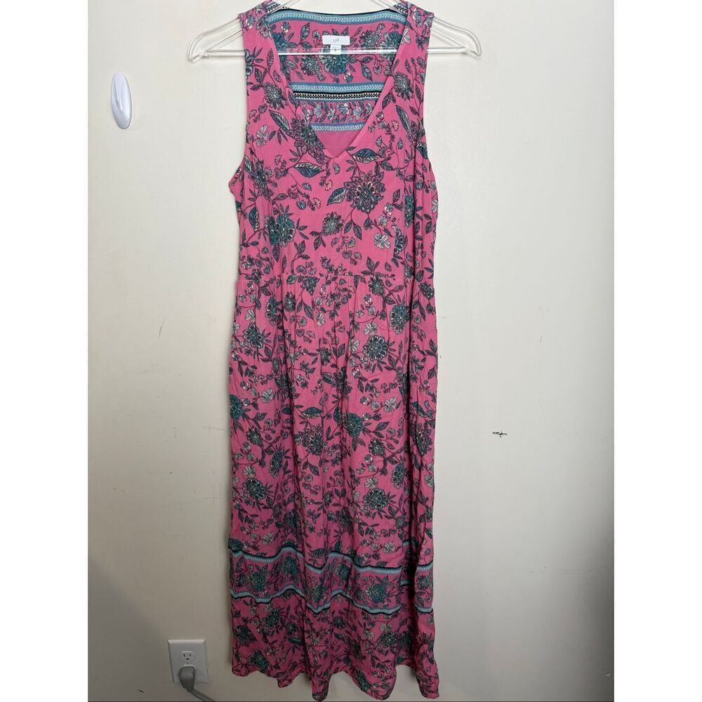 J.Jill Pink Floral Sleeveless Maxi Dress XS Modest Boho Cottagecore Summer Resor